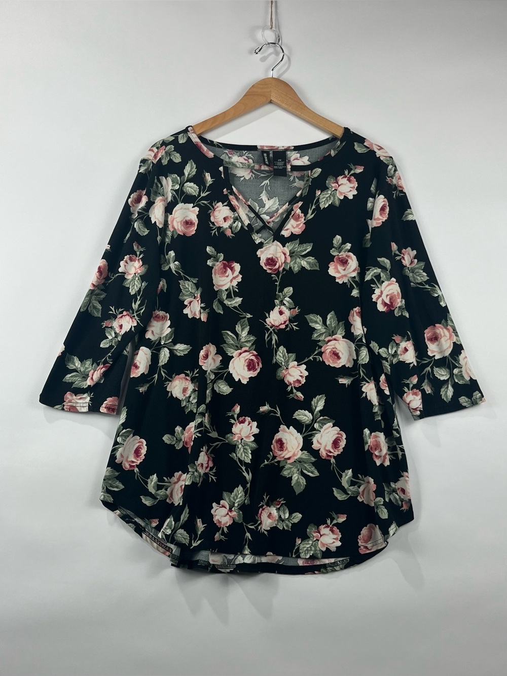 Kristin Nicole Floral Criss Cross V Neck Tunic Top 2X